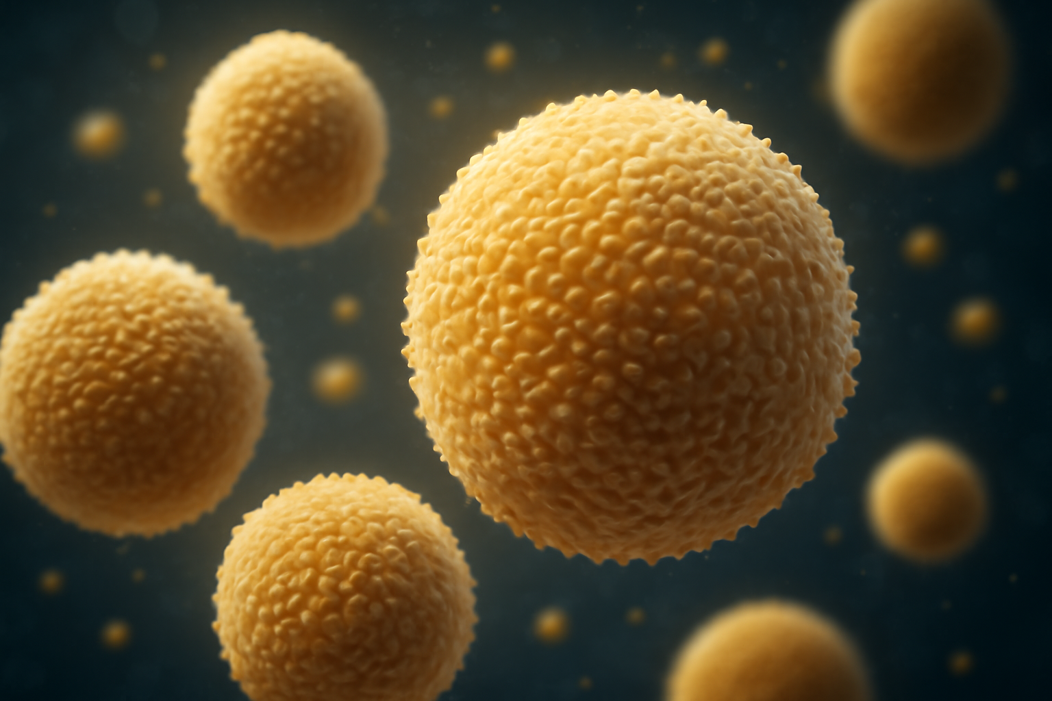 Pollen grains under a microscope